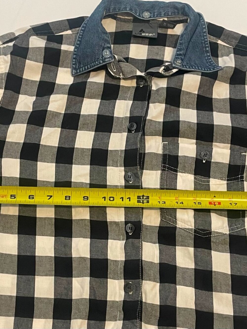 LIZ WEAR Women’s Black/White Plaid Button Up, Size M - Picture 5 of 8